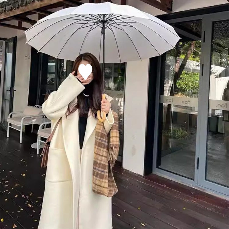 Hepburn Style British Woolen Coat Mid-Length New Fashion Horn Buckle Hooded Wool Woolen Coat - Image 4